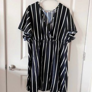 Striped Faux Wrap Skater Dress